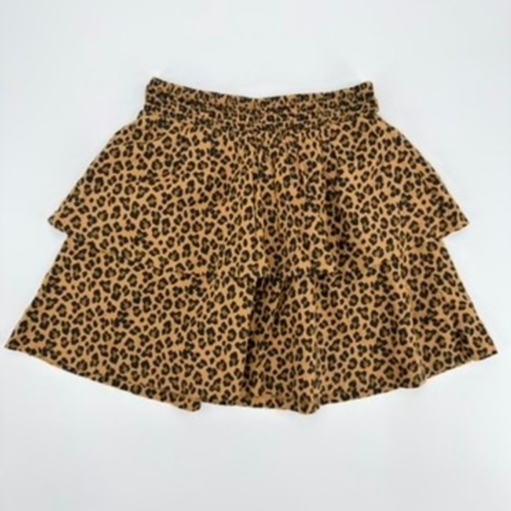 Old Navy Girls Leopard Print Tiered Mini Skirt Smocked Waist Brown Black L 10-12